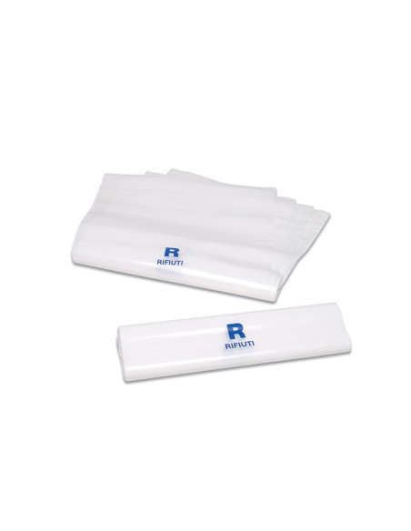 Sacchetto per rifiuti sanitari colore bianco, con stampa -R rifiuti- cm.18x25 mod. SAC052