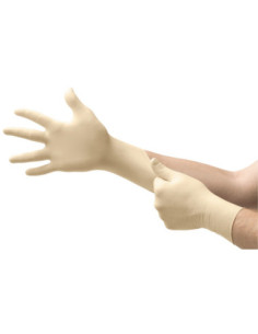 Guanti da lavoro in lattice bianco uso chimico ANSELL mod. 69-318 in confezione da 100 pezzi.