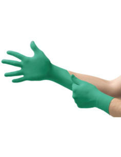 Guanti da lavoro in nitrile verde uso chimico ANSELL mod. 92-500 in confezione da 100 pezzi.